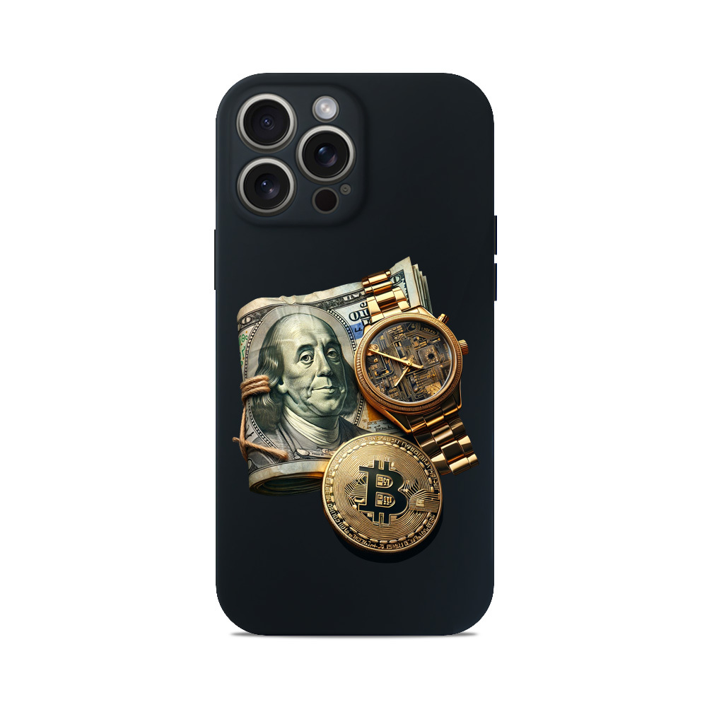 Чохол для iPhone БІТКОІН ГОДИННИК ДОЛАРИ ГРОШІ